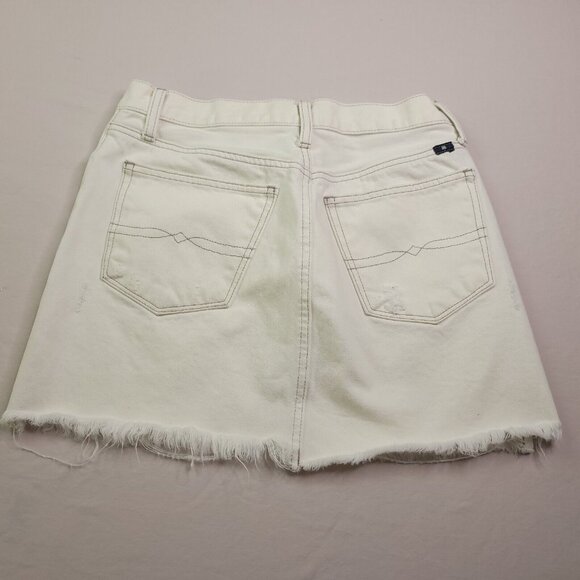 Lucky Brand Womens Distressed Denim Mini Skirt 4 Raw Hems White Stretch - Picture 2 of 4
